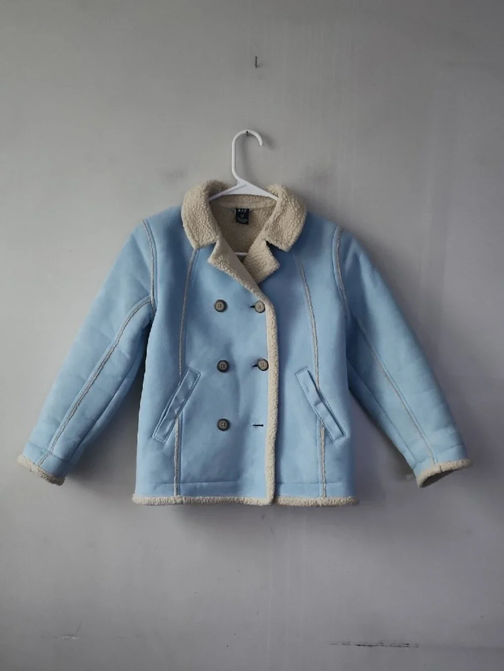 GAP Light Blue Sherpa-Trim Double-Breasted Peacoat